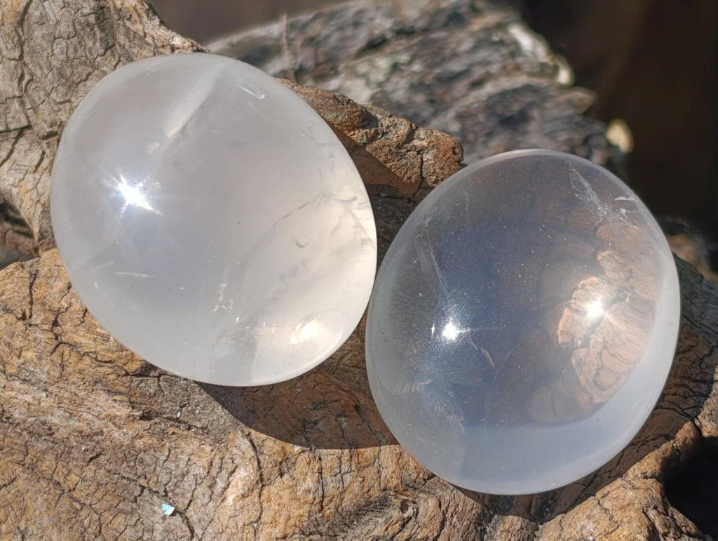 Polished Girasol Pearl Quartz Palm Stones x 20 From Ambatondrazaka, Madagascar - Toprock Gemstones and Minerals 