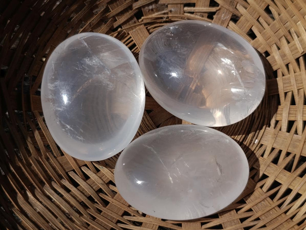 Polished Girasol Pearl Quartz Palm Stones x 20 From Ambatondrazaka, Madagascar - Toprock Gemstones and Minerals 