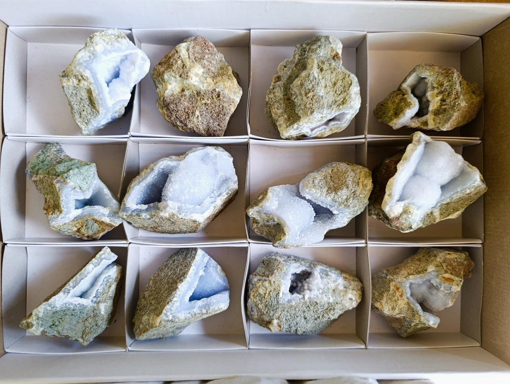 Natural Blue Lace Agate Geode Specimens x 12 From Nsanje, Malawi - Toprock Gemstones and Minerals 