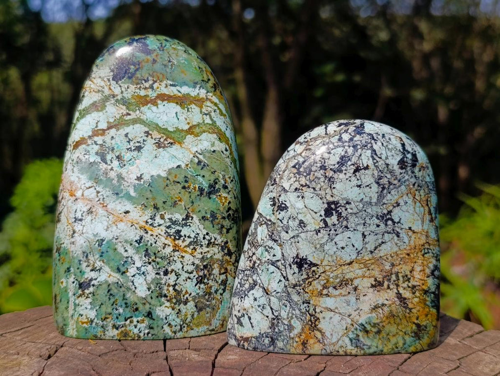 Polished African Turquoise Chrysocolla Standing Free Forms x 3 From South Africa - Toprock Gemstones and Minerals 