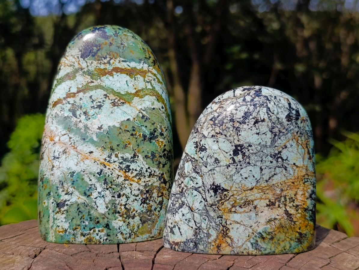 Polished African Turquoise Chrysocolla Standing Free Forms x 3 From South Africa - Toprock Gemstones and Minerals 