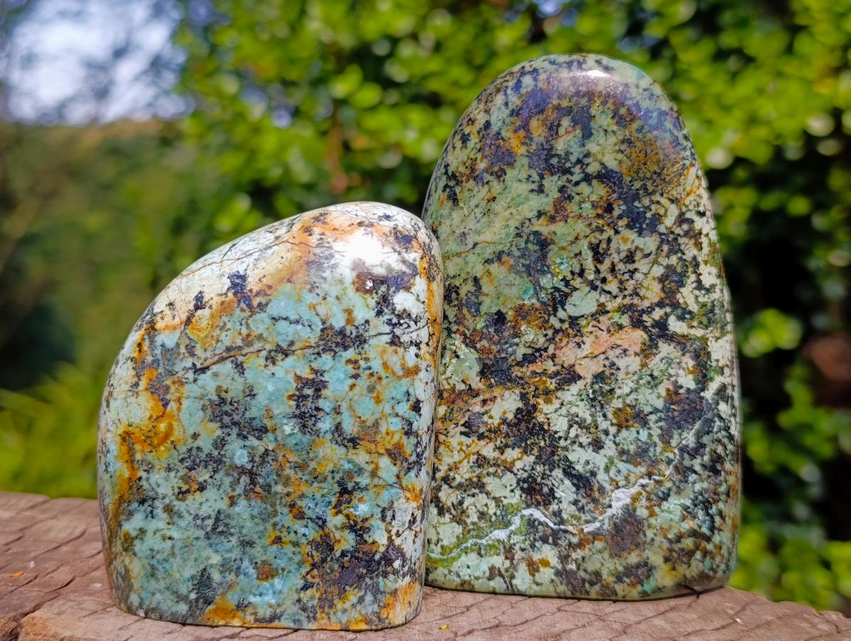 Polished African Turquoise Chrysocolla Standing Free Forms x 3 From South Africa - Toprock Gemstones and Minerals 