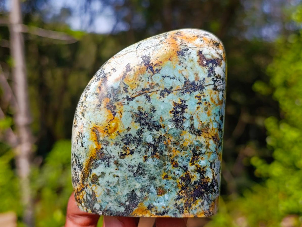 Polished African Turquoise Chrysocolla Standing Free Forms x 3 From South Africa - Toprock Gemstones and Minerals 