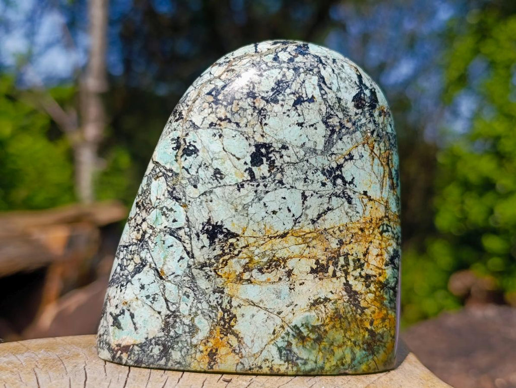 Polished African Turquoise Chrysocolla Standing Free Forms x 3 From South Africa - Toprock Gemstones and Minerals 