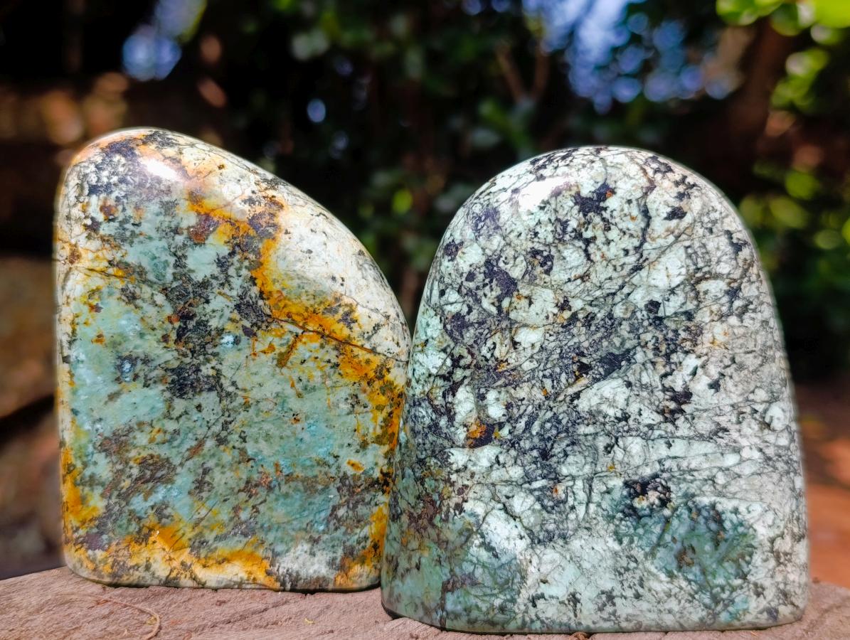 Polished African Turquoise Chrysocolla Standing Free Forms x 3 From South Africa - Toprock Gemstones and Minerals 