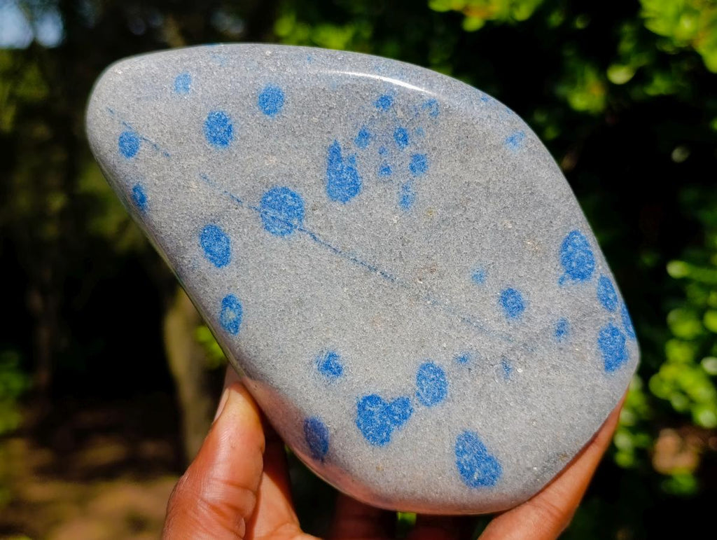 Polished Blue Spotted Spinel in Quartz Standing Display Pieces x 2 From Madagascar - Toprock Gemstones and Minerals 