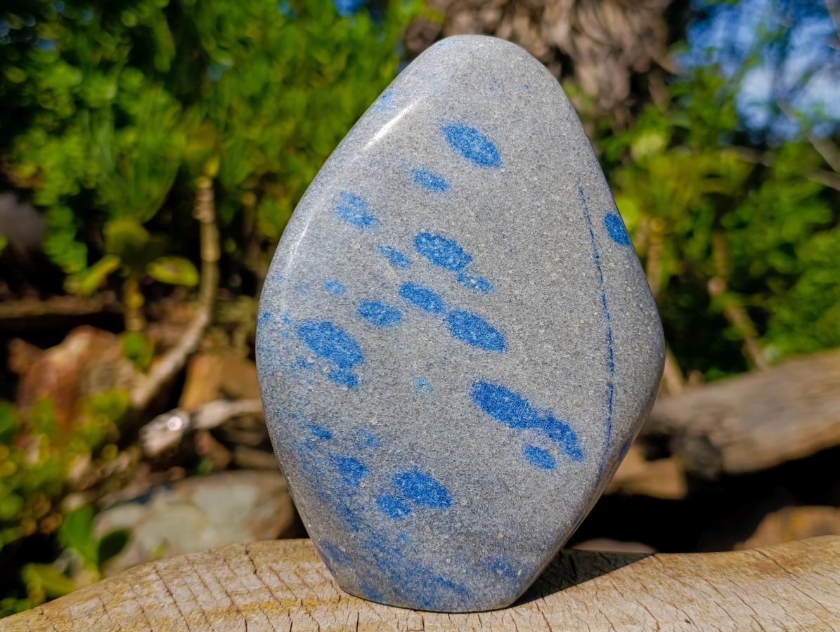 Polished Blue Spotted Spinel in Quartz Standing Display Pieces x 2 From Madagascar - Toprock Gemstones and Minerals 