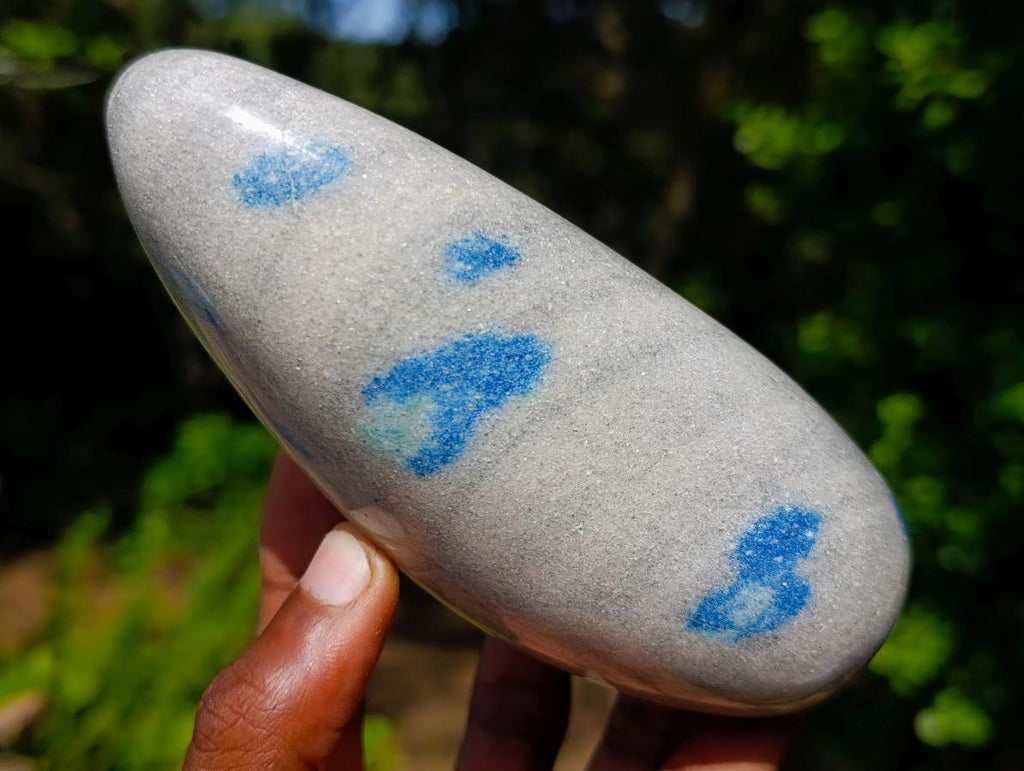 Polished Blue Spotted Spinel in Quartz Standing Display Pieces x 2 From Madagascar - Toprock Gemstones and Minerals 