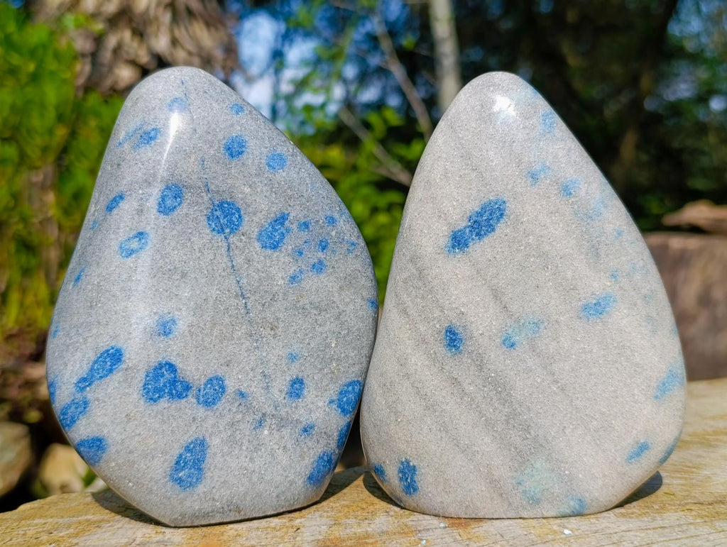 Polished Blue Spotted Spinel in Quartz Standing Display Pieces x 2 From Madagascar - Toprock Gemstones and Minerals 