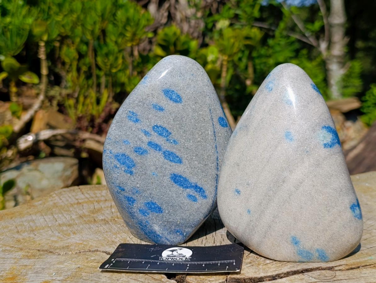 Polished Blue Spotted Spinel in Quartz Standing Display Pieces x 2 From Madagascar - Toprock Gemstones and Minerals 