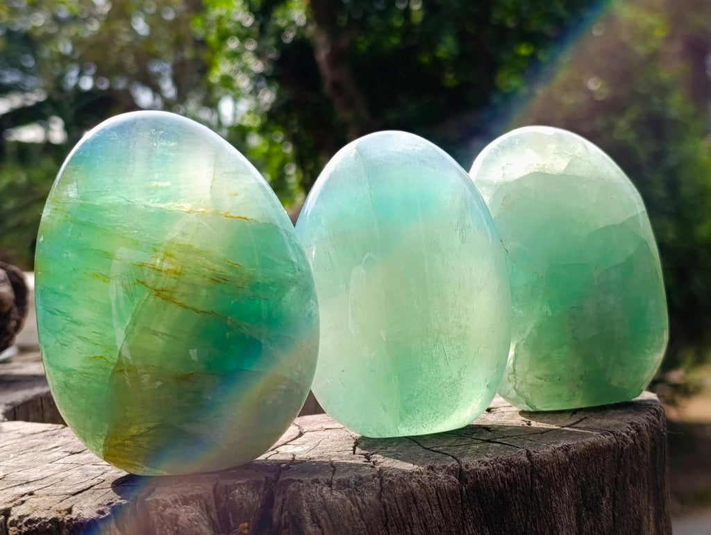 Polished Green Fluorite Standing Display Pieces x 3 From Madagascar - Toprock Gemstones and Minerals 