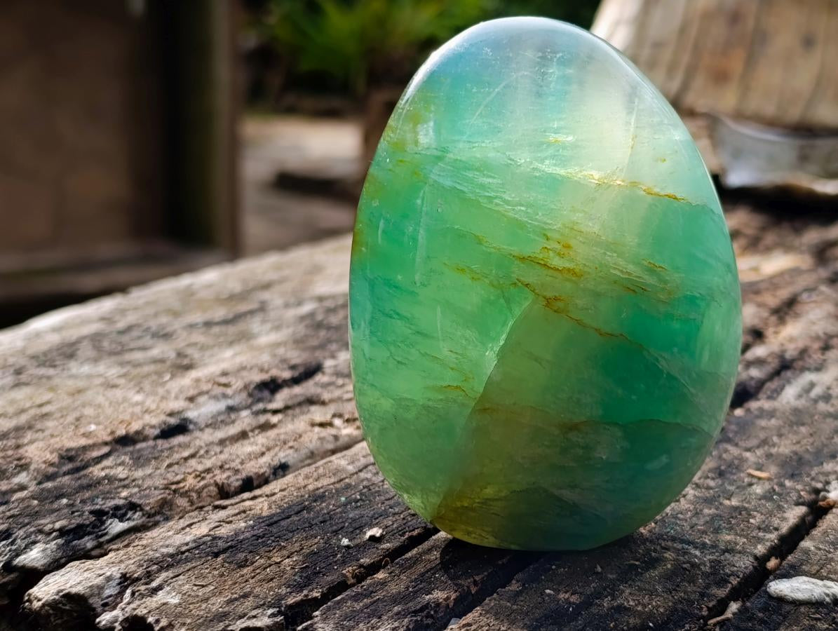 Polished Green Fluorite Standing Display Pieces x 3 From Madagascar - Toprock Gemstones and Minerals 
