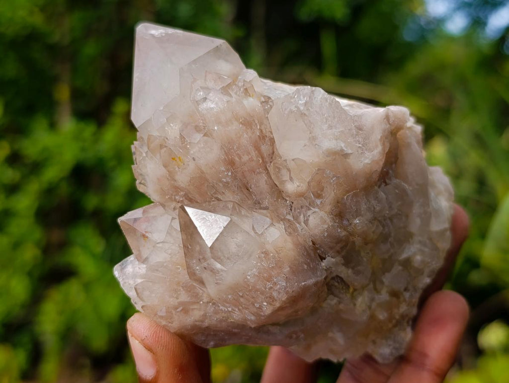Natural Cascading White Phantom Smokey Luena Quartz Clusters x 3 From Luena, Congo - Toprock Gemstones and Minerals 