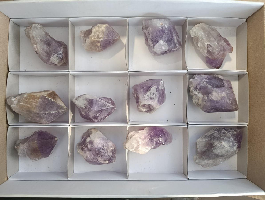 Natural Jacaranda Amethyst Single Crystals x 12 From Mumbwa, Zambia - Toprock Gemstones and Minerals 