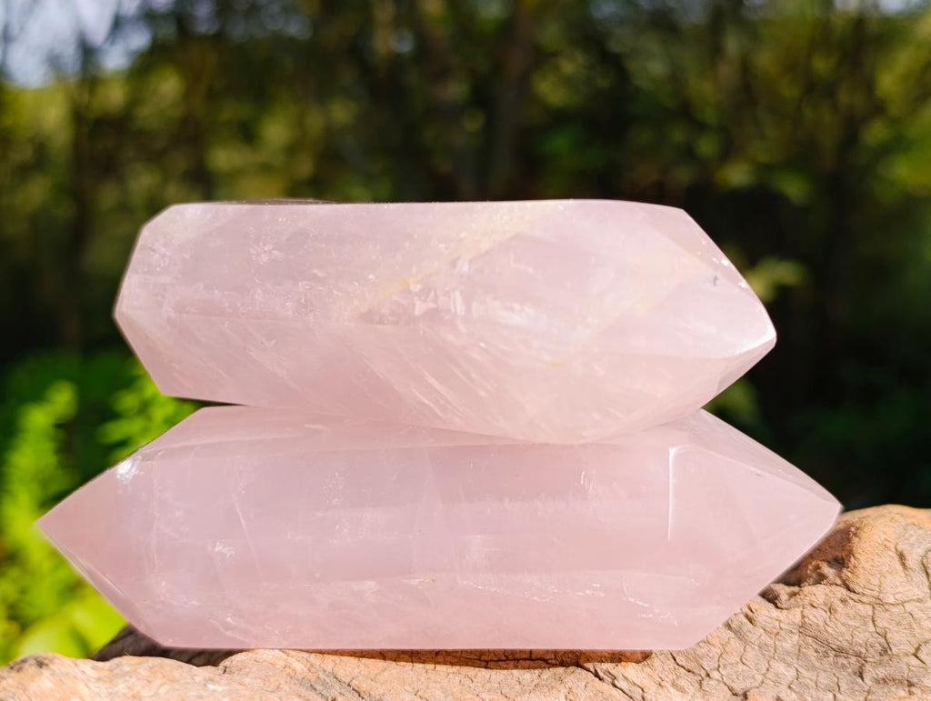 Polished Double Terminated Gemmy Rose Quartz Crystals x 6 From Madagascar - Toprock Gemstones and Minerals 