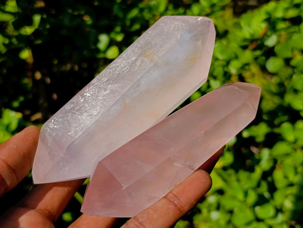 Polished Double Terminated Gemmy Rose Quartz Crystals x 6 From Madagascar - Toprock Gemstones and Minerals 