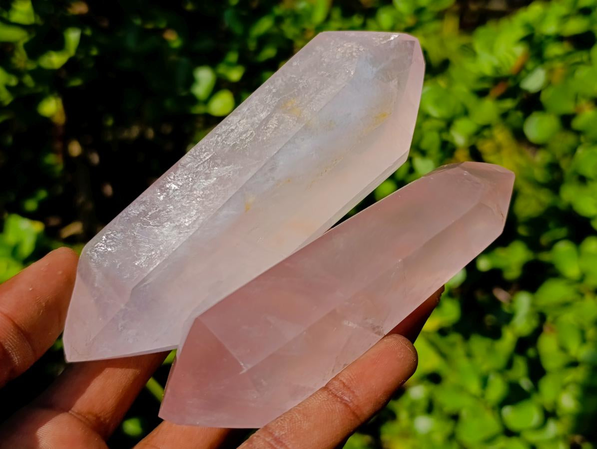 Polished Double Terminated Gemmy Rose Quartz Crystals x 6 From Madagascar - Toprock Gemstones and Minerals 