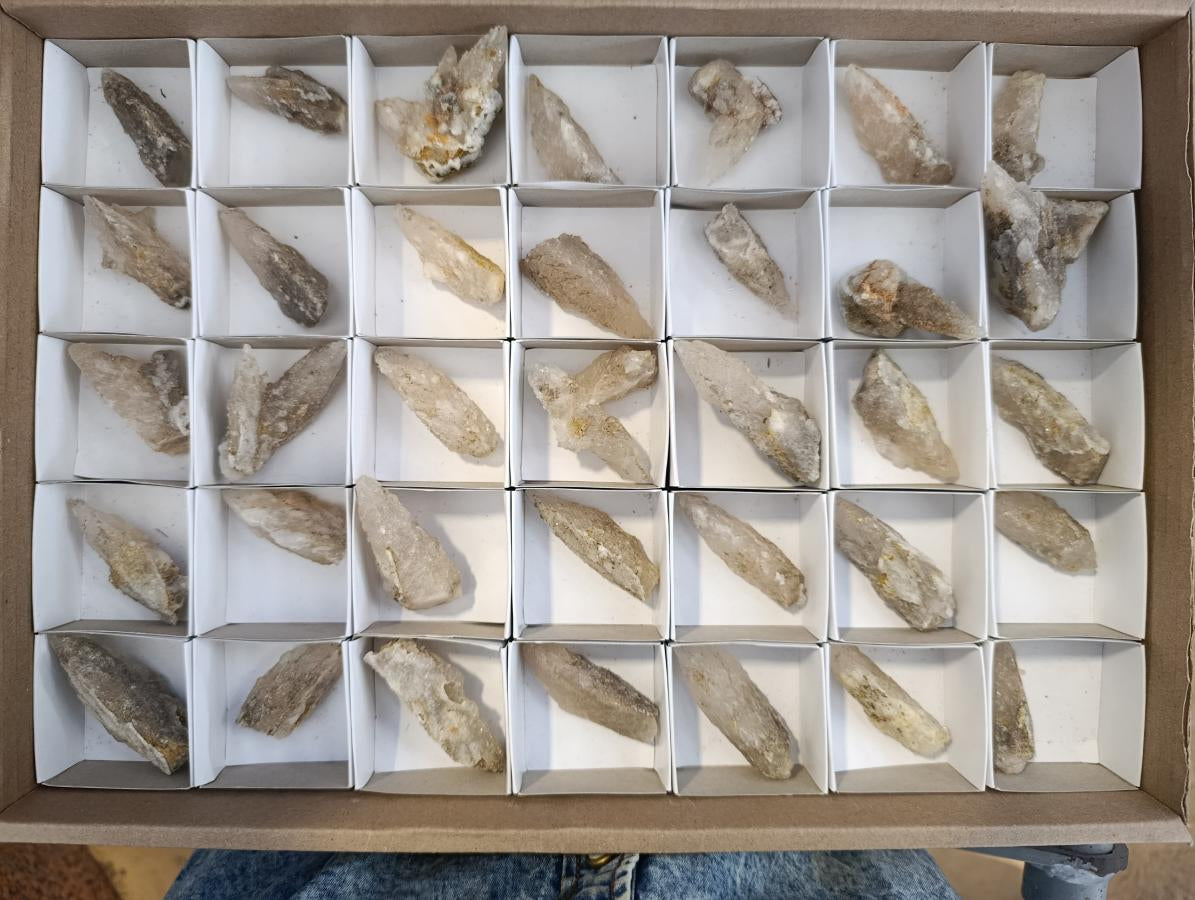 Natural Drusy Quartz Coated Spearhead Calcite Crystals x 35 From Albert's Mountain, Lesotho - Toprock Gemstones and Minerals 
