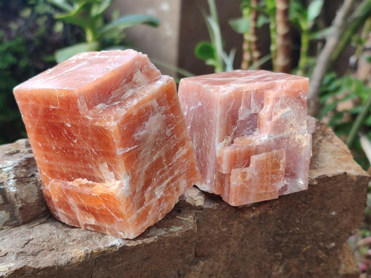 Natural Rhombohedral Sunset Orange Calcite Specimens x 6 From Spitzkop, Namibia - Toprock Gemstones and Minerals 