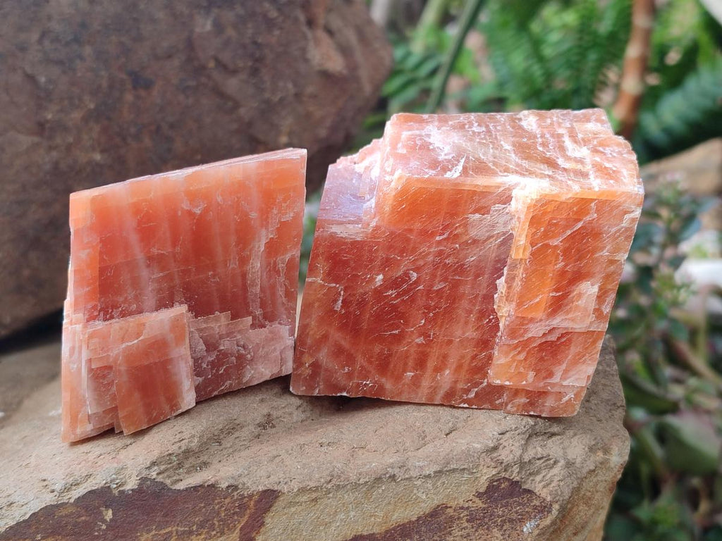 Natural Rhombohedral Sunset Orange Calcite Specimens x 6 From Spitzkop, Namibia - Toprock Gemstones and Minerals 