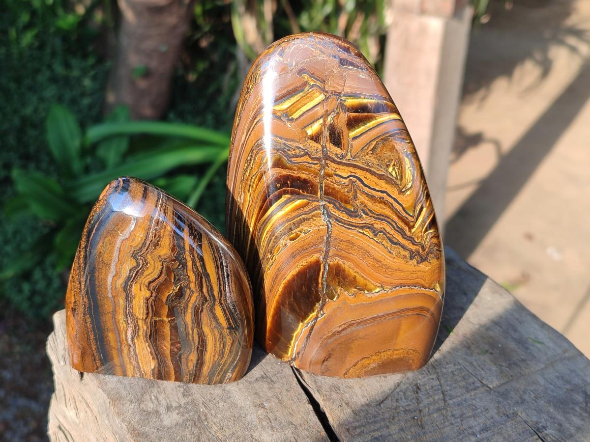 Polished Banded Tiger Iron Standing Display Pieces x 2 From South Africa - Toprock Gemstones and Minerals 