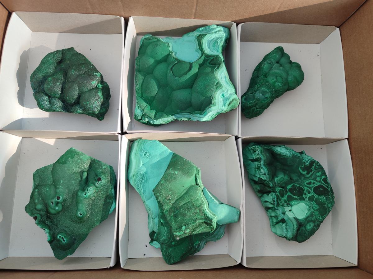 Natural Botryoidal Malachite Specimens x 6 From Congo - Toprock Gemstones and Minerals 
