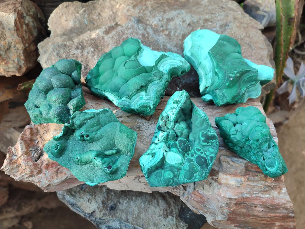 Natural Botryoidal Malachite Specimens x 6 From Congo - Toprock Gemstones and Minerals 