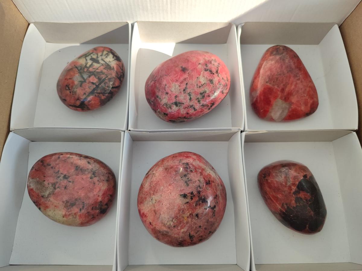 Polished Rhodonite Free Forms x 6 From Rhusinga, Zimbabwe - Toprock Gemstones and Minerals 