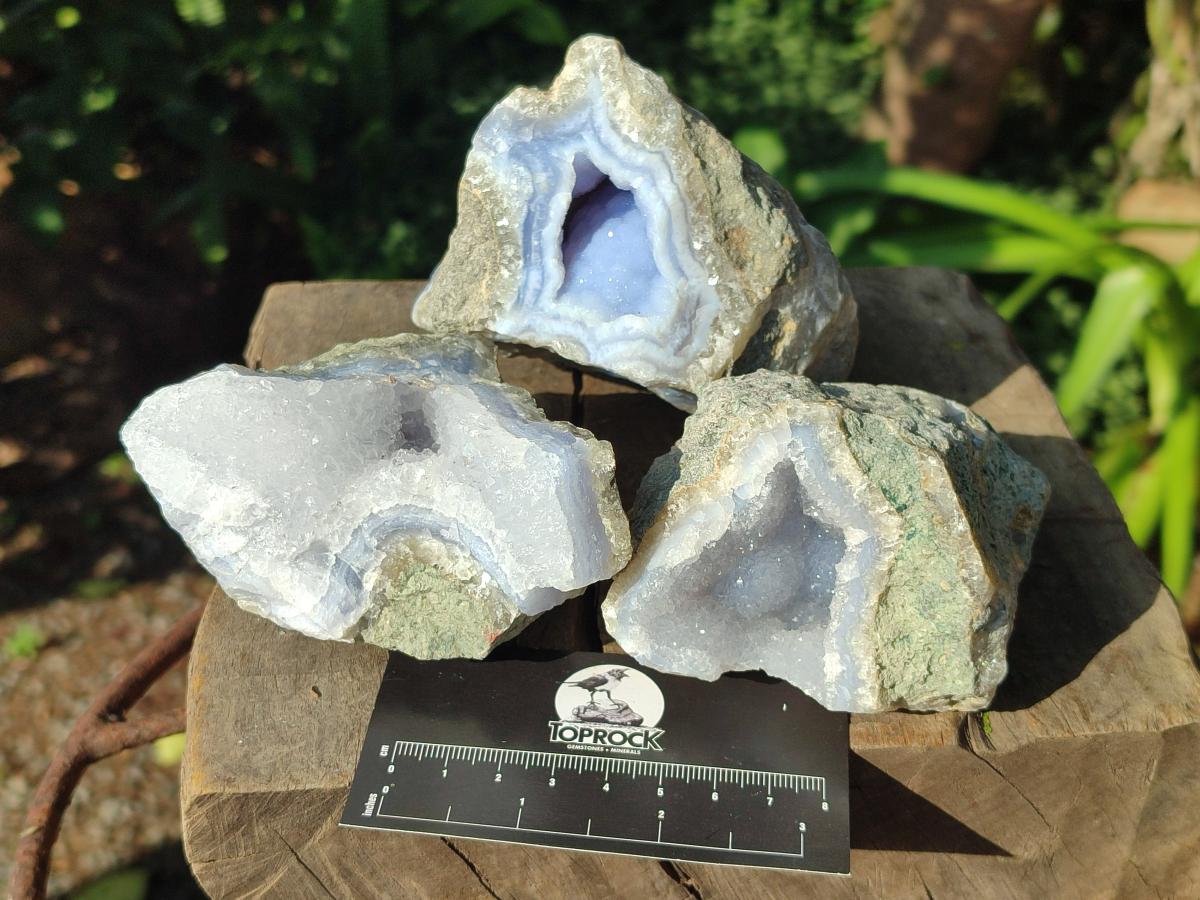Natural Blue Lace Agate Geode Specimens x 6 From Nsanje, Malawi - Toprock Gemstones and Minerals 
