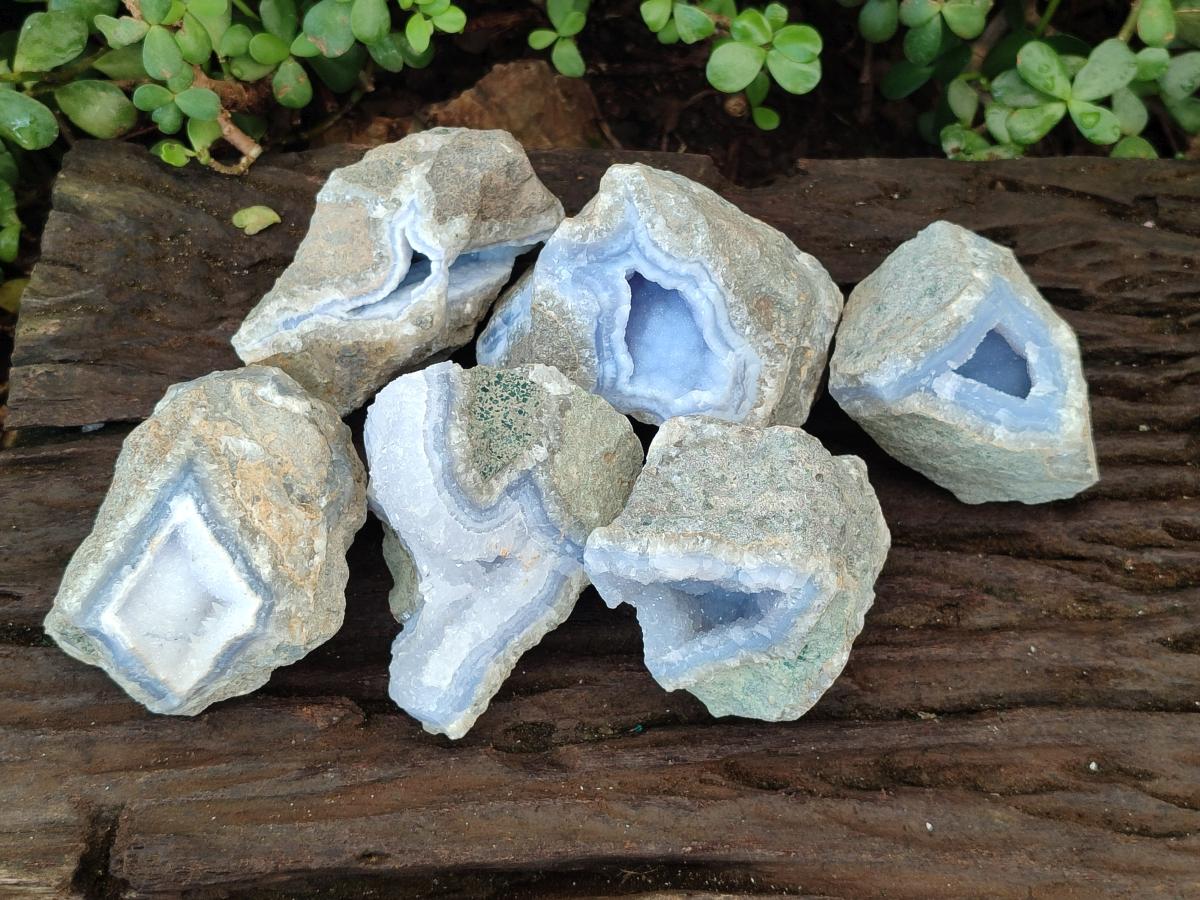 Natural Blue Lace Agate Geode Specimens x 6 From Nsanje, Malawi - Toprock Gemstones and Minerals 