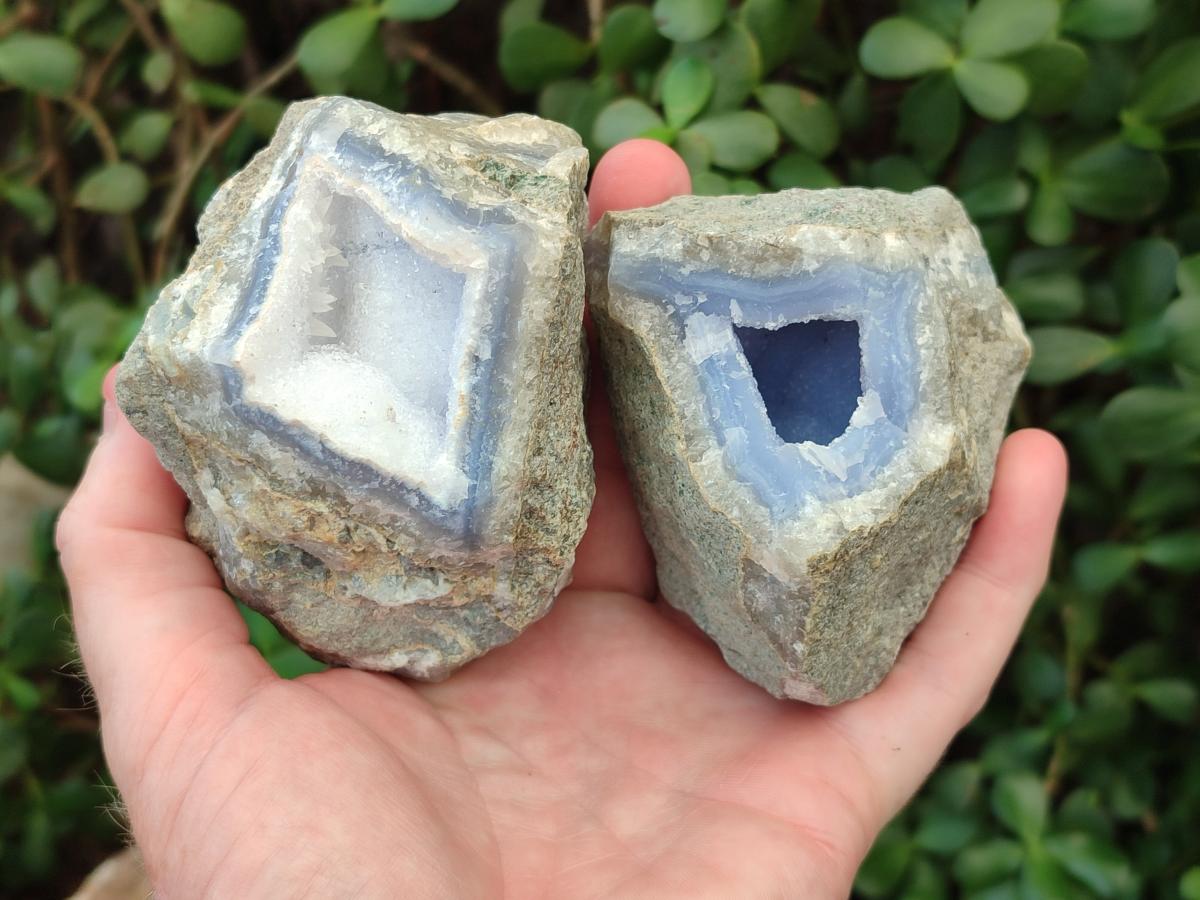 Natural Blue Lace Agate Geode Specimens x 6 From Nsanje, Malawi - Toprock Gemstones and Minerals 
