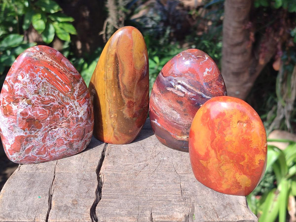 Polished Mix of Red, Flame and Brecciated Jasper Standing Display Pieces x 4 From Madagascar - Toprock Gemstones and Minerals 