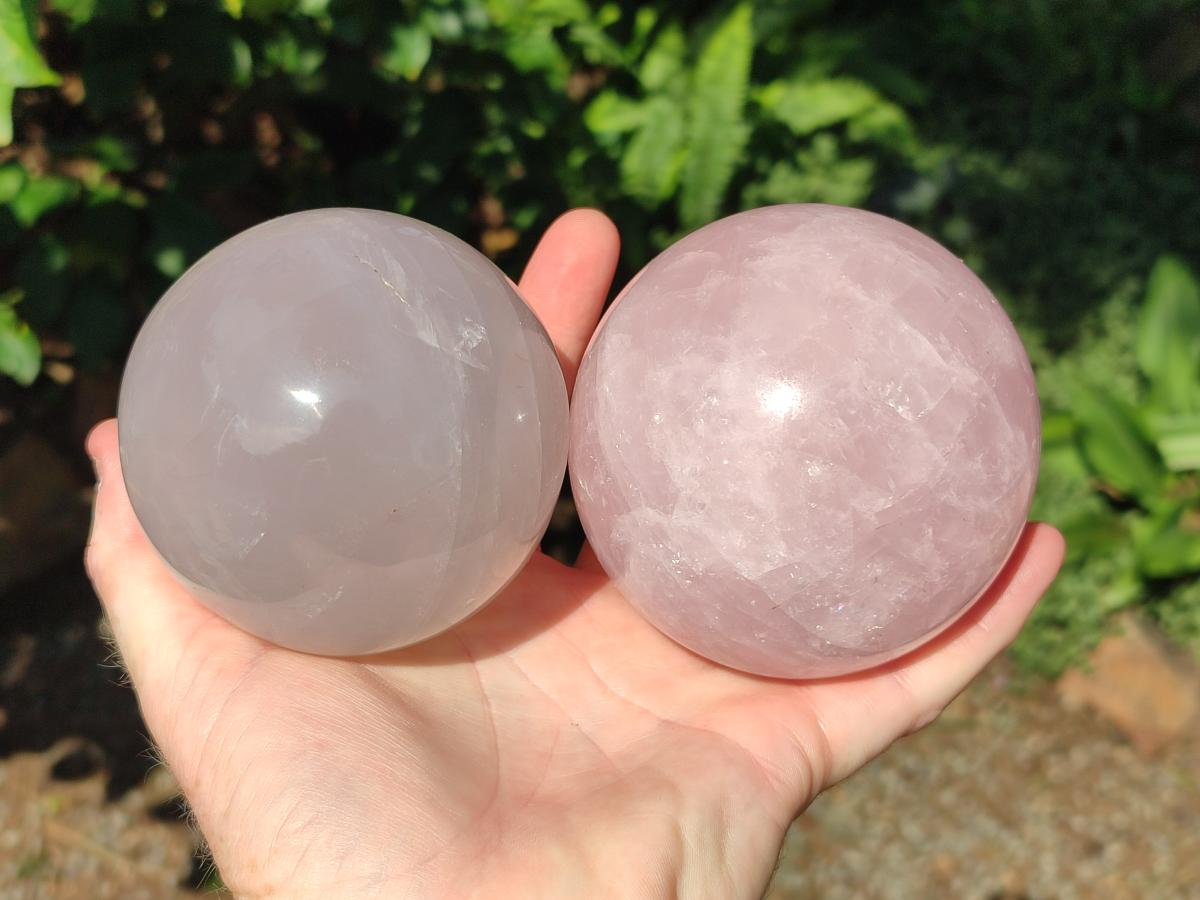 Polished Gemmy Star Rose Girasol Quartz Spheres x 2 From Madagascar - Toprock Gemstones and Minerals 