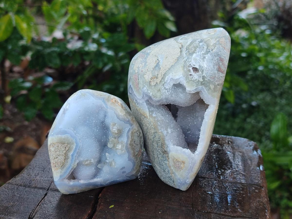 Polished Blue Lace Agate Standing Display Pieces x 2 From Nsanje, Malawi - Toprock Gemstones and Minerals 