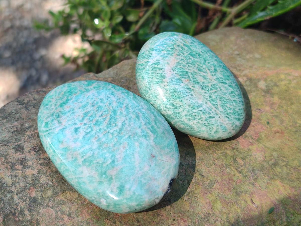 Polished Amazonite Palm Stones x 24 From Madagascar - Toprock Gemstones and Minerals 