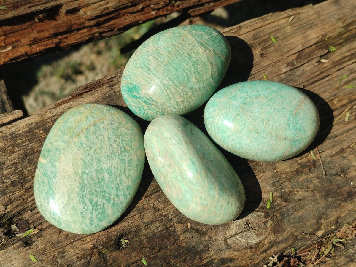 Polished Amazonite Palm Stones x 24 From Madagascar - Toprock Gemstones and Minerals 