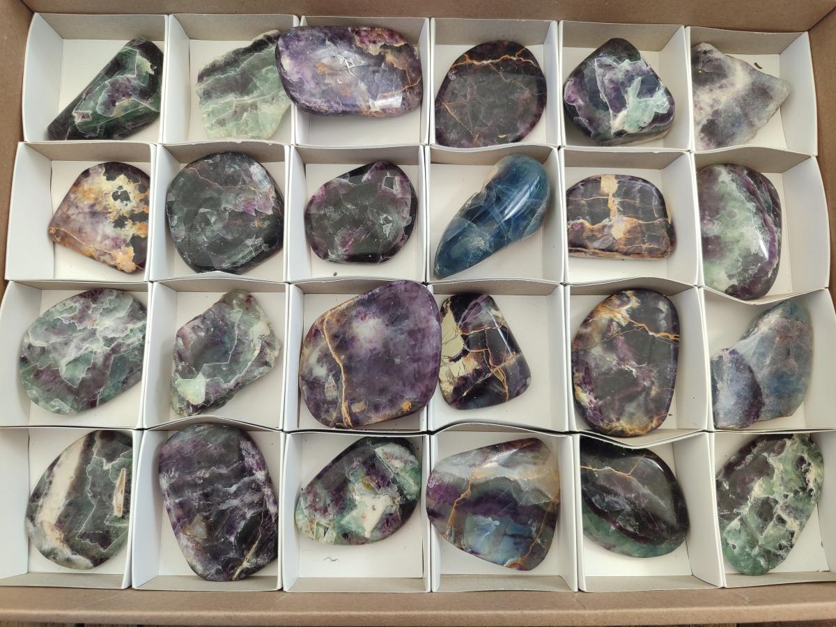 Polished Watermelon Fluorite Free Forms x 24 From Uis, Namibia - Toprock Gemstones and Minerals 
