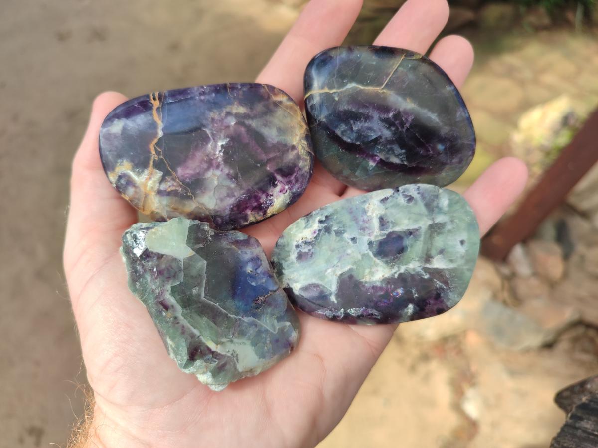 Polished Watermelon Fluorite Free Forms x 24 From Uis, Namibia - Toprock Gemstones and Minerals 