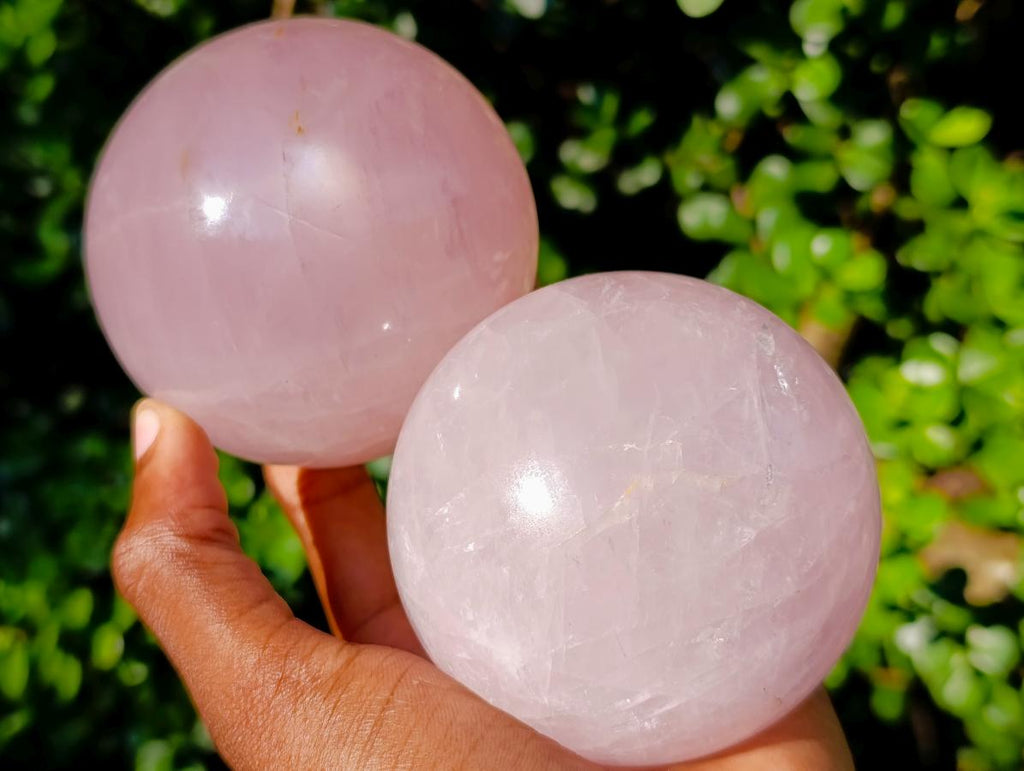 Polished Gemmy Star Rose Quartz Spheres x 2 From Madagascar - Toprock Gemstones and Minerals 