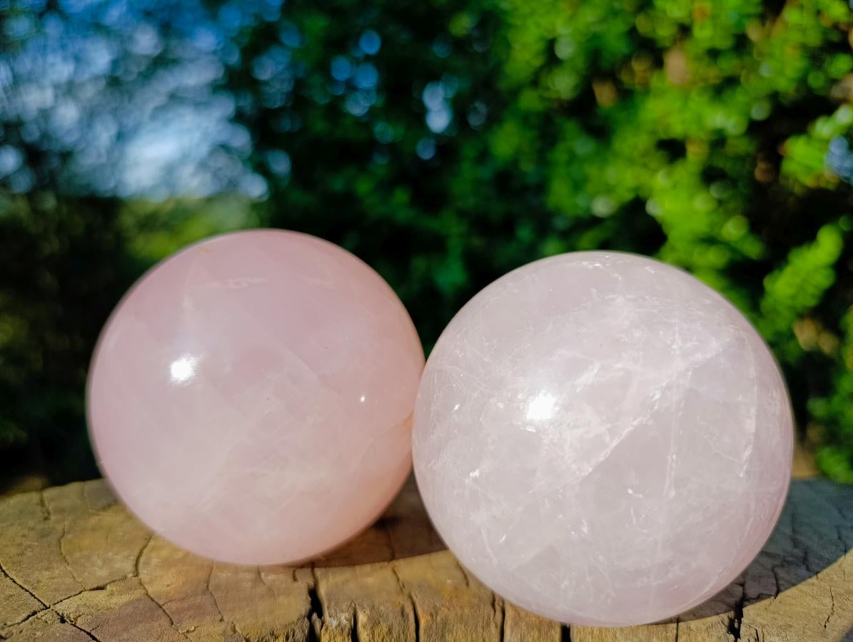 Polished Gemmy Star Rose Quartz Spheres x 2 From Madagascar - Toprock Gemstones and Minerals 