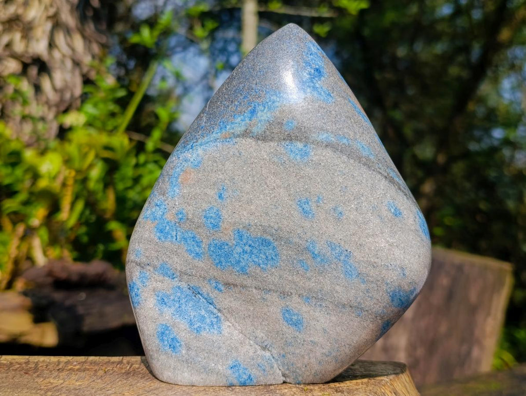 Polished Blue Spotted Spinel in Quartz Standing Display Leaf Sculptured Pieces x 2 From Madagascar - Toprock Gemstones and Minerals 