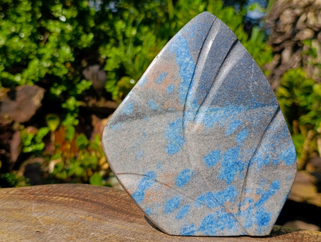 Polished Blue Spotted Spinel in Quartz Standing Display Leaf Sculptured Pieces x 2 From Madagascar - Toprock Gemstones and Minerals 