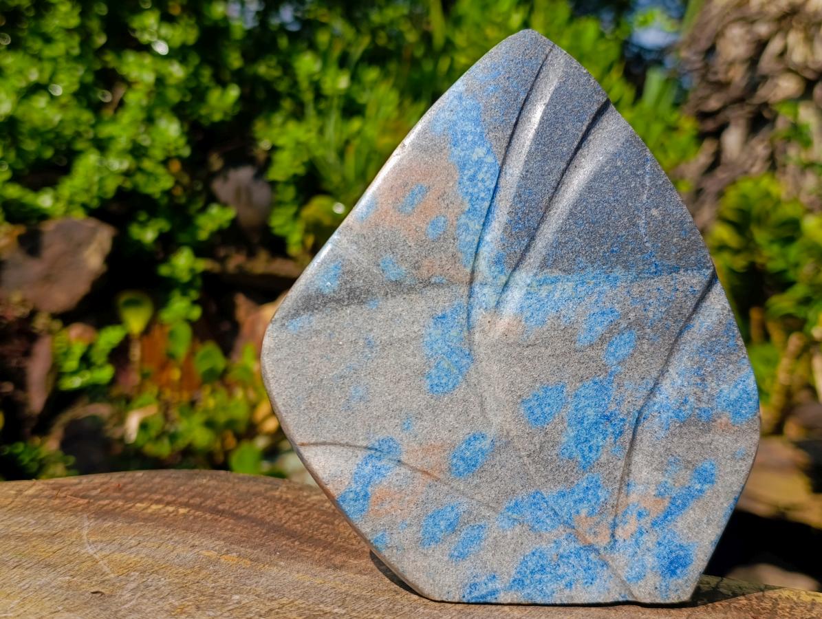 Polished Blue Spotted Spinel in Quartz Standing Display Leaf Sculptured Pieces x 2 From Madagascar - Toprock Gemstones and Minerals 