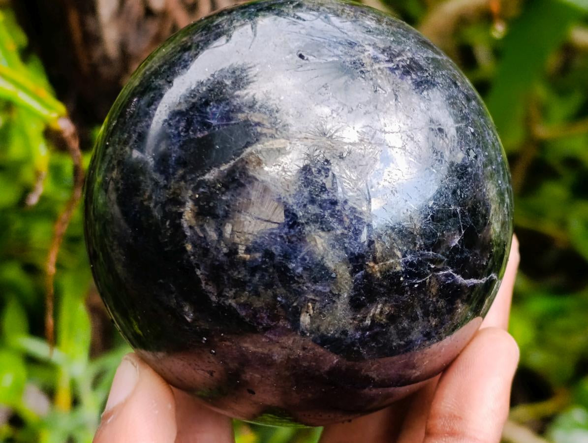 Polished Blue Iolite "Water Sapphire" Spheres x 2 From Madagascar