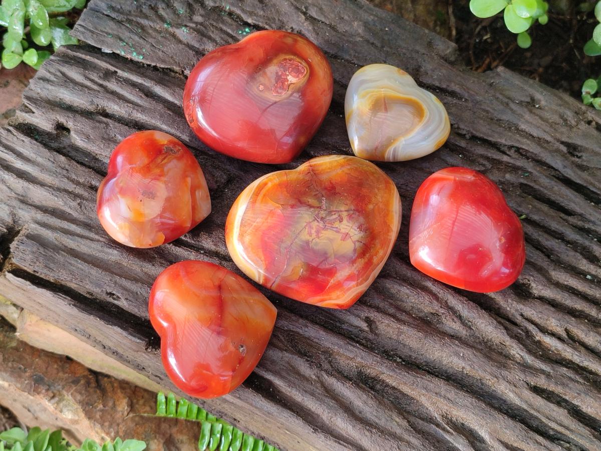 Polished Large Carnelian Agate Gemstone Hearts x 6 From Madagascar - Toprock Gemstones and Minerals 