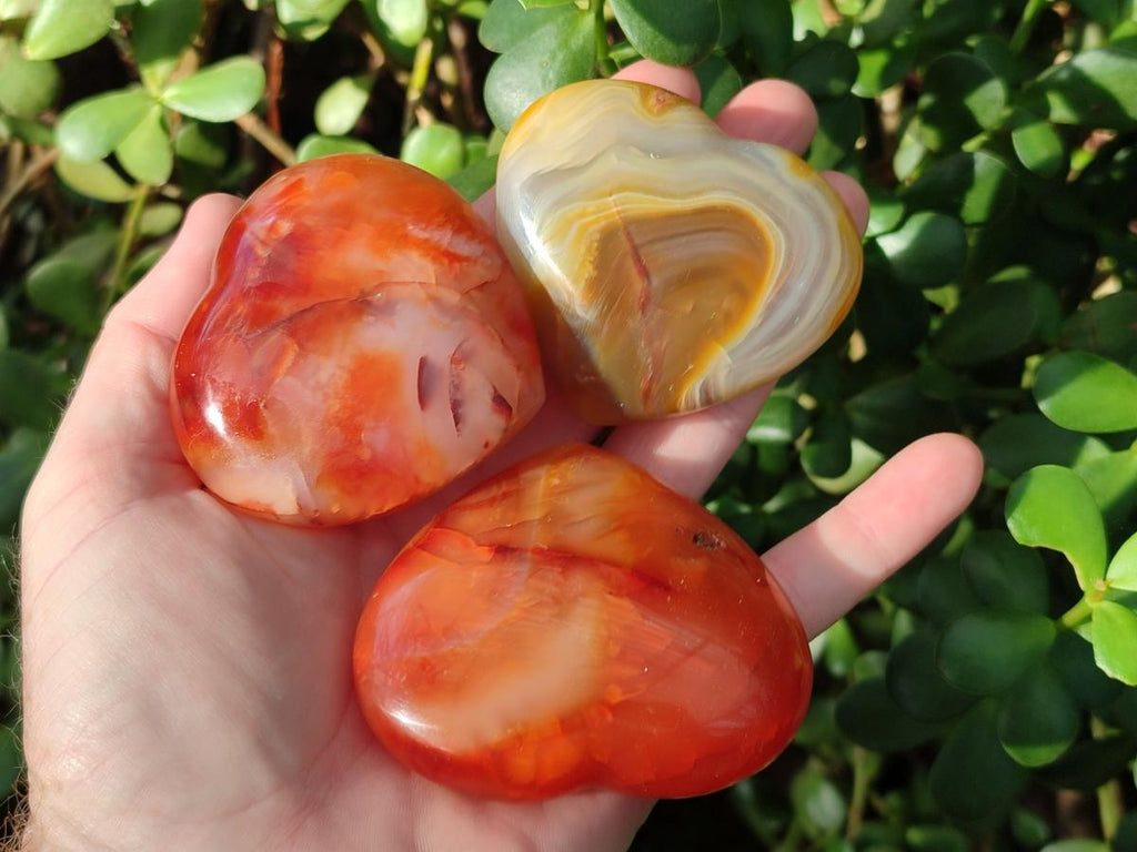 Polished Large Carnelian Agate Gemstone Hearts x 6 From Madagascar - Toprock Gemstones and Minerals 