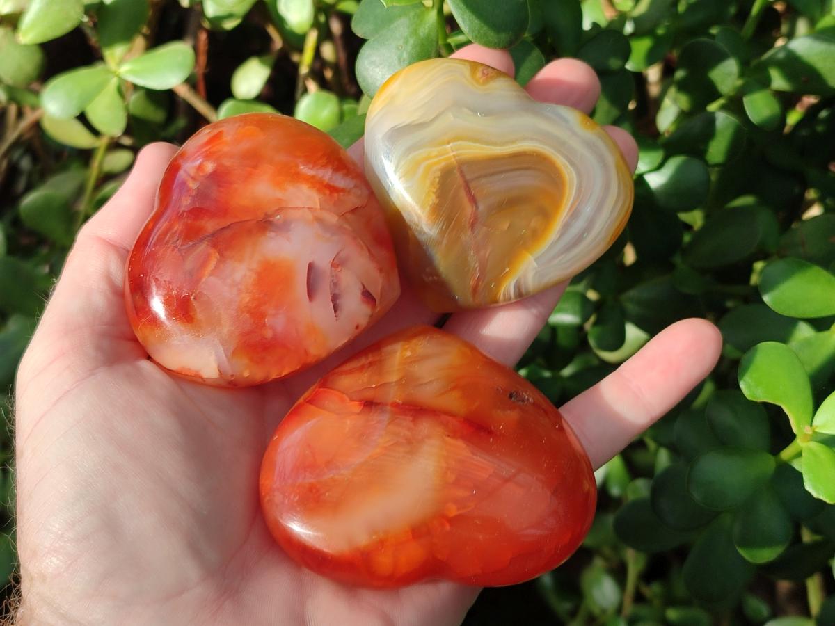 Polished Large Carnelian Agate Gemstone Hearts x 6 From Madagascar - Toprock Gemstones and Minerals 