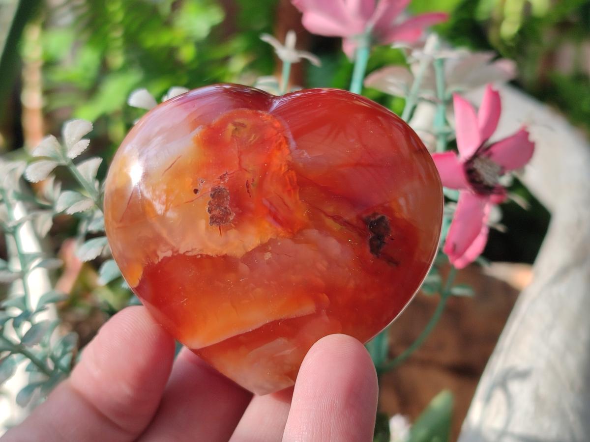 Polished Large Carnelian Agate Gemstone Hearts x 6 From Madagascar - Toprock Gemstones and Minerals 
