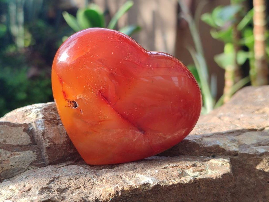 Polished Large Carnelian Agate Gemstone Hearts x 6 From Madagascar - Toprock Gemstones and Minerals 