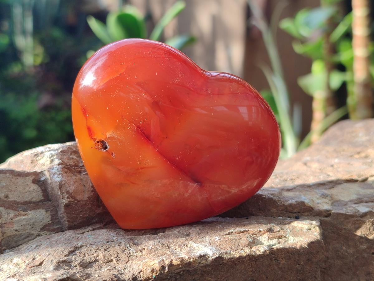 Polished Large Carnelian Agate Gemstone Hearts x 6 From Madagascar - Toprock Gemstones and Minerals 